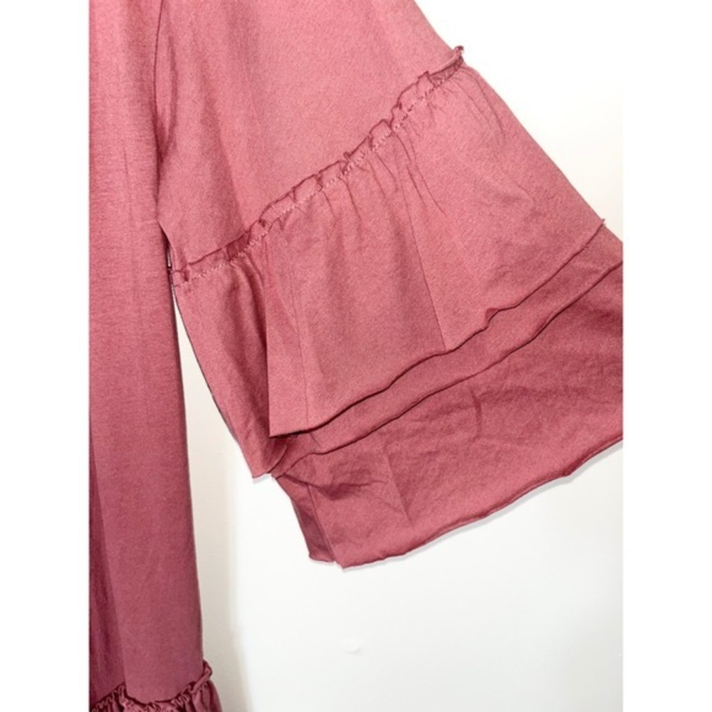 Zara NWT Trafaluc Mauve Pink Tiered‎ Ruffle Sleeve Drop Waist Midi Dress | Small - Picture 11 of 12